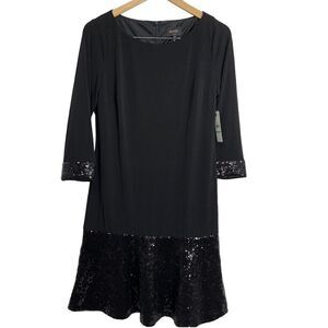 Laundry Women’s Long Sleeve Black Sequin Midi Cocktail Party Dress Size 8